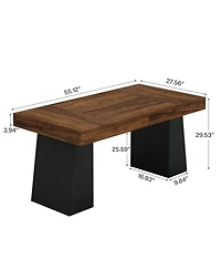 Tribesigns Dining Room Table for 4-6, 55-Inch Mid-Century Modern Dining Table with Double Pedstral, Rectangular Wood Kitchen Dinner Table