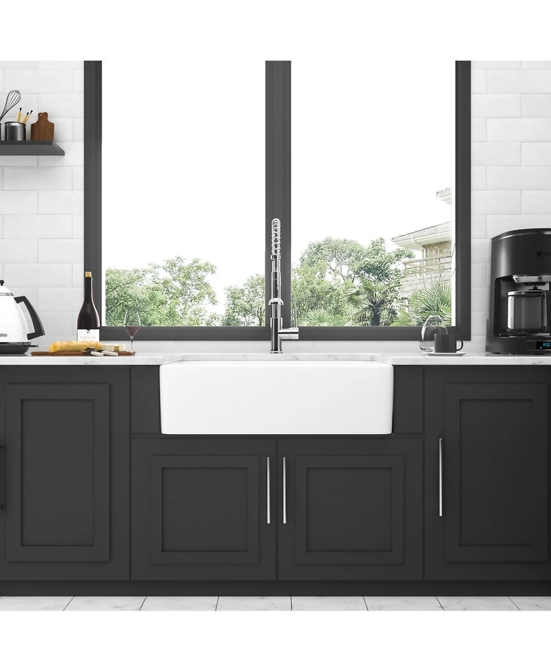 flynama 33x20x9 Inch Farmhouse Kitchen Sink Premium Porcelain Ceramic Apron Front Single Bowl With Stainless Steel Drain Assembly And Dish Grid