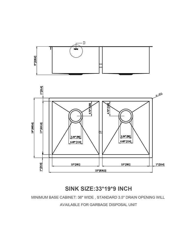 flynama 33x19x9inch Undermount Double Bowl Kitchen Sink Stainless Steel 16 Gauge and