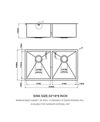 flynama 33x19x9inch Undermount Double Bowl Kitchen Sink Stainless Steel 16 Gauge and