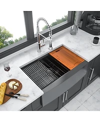 flynama 30x22x10inch Gunmetal Black Farmhouse Kitchen Sink Workstation Apron Front Stainless Steel