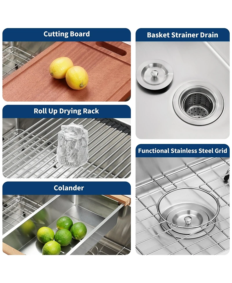 flynama 33x19inch Undermount Workstation Sink 10 Inch Deep Stainless Steel Single Bowl with Accessories