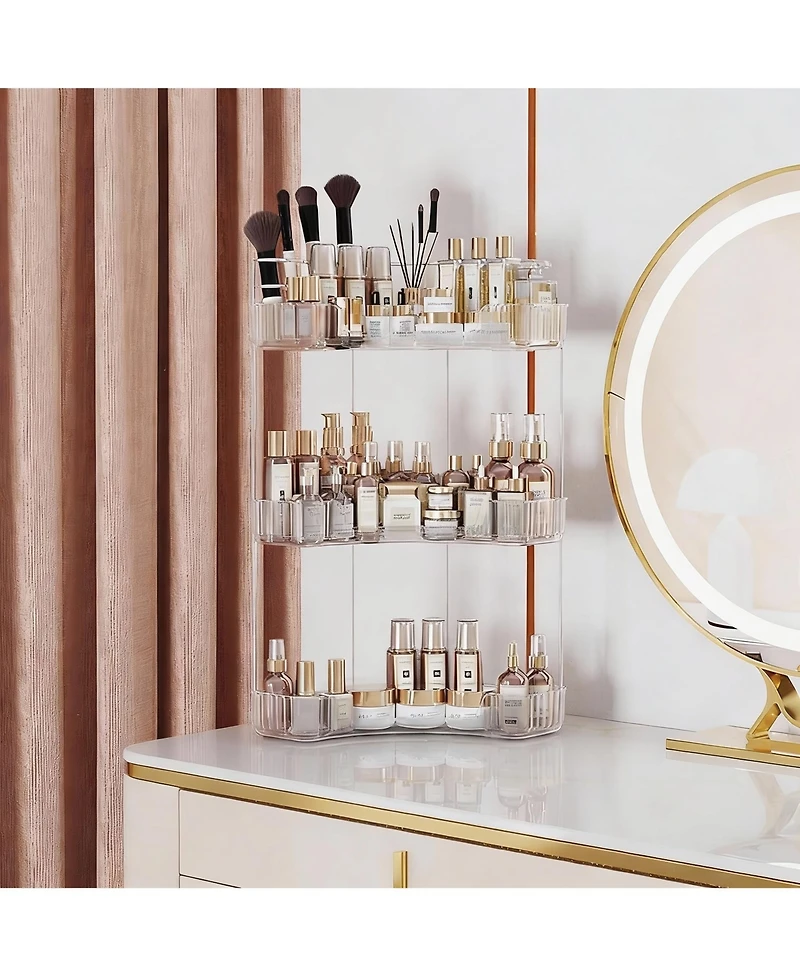 Yigii 3-Tier Corner Bathroom Organizer with Toothbrush & Makeup Brush Holders