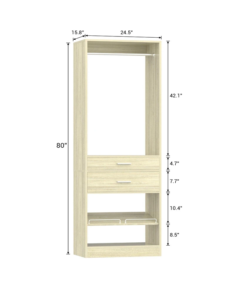 Aheaplus Closet Organizer with Wood Drawers and Shoe Rack, Freestanding Closet System with Hanging Rods