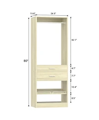 Aheaplus Closet Organizer with Wood Drawers and Shoe Rack, Freestanding Closet System with Hanging Rods