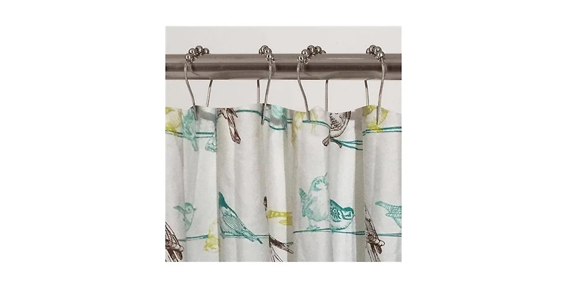 Slickblue 72-inch 100-Percent Cotton Fabric Shower Curtain with Teal Beige Black Birds