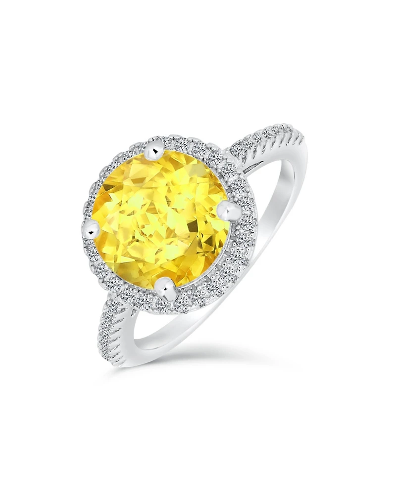 Bling Jewelry 3CT Clear Cz Round Solitaire Halo Promise Ring Sterling Silver Thin Pave Band