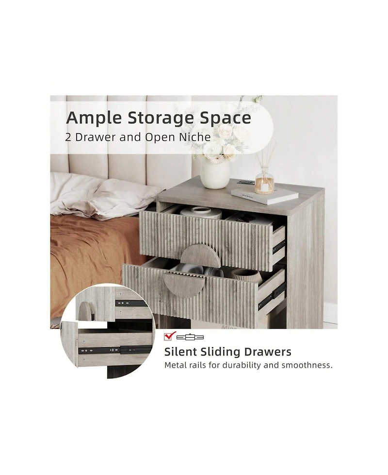 gaomon Home Fluted Nightstand Set Of 2 With Charging Station Side Table With 2 Drawer Modern Farmhouse Nightstand