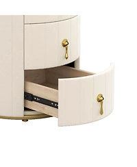 Cesicia Round Upholstered Nightstand Bedside Table with 3 Drawers, Metal Handles, Marbling Stickers Top for Bedroom, Fully Assembled Except Handles