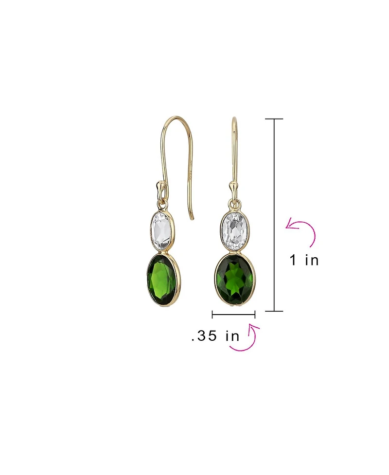 Bling Jewelry Classic 10K Gold Faceted Double Natural Stones Bezel Set Oval Drop Earrings