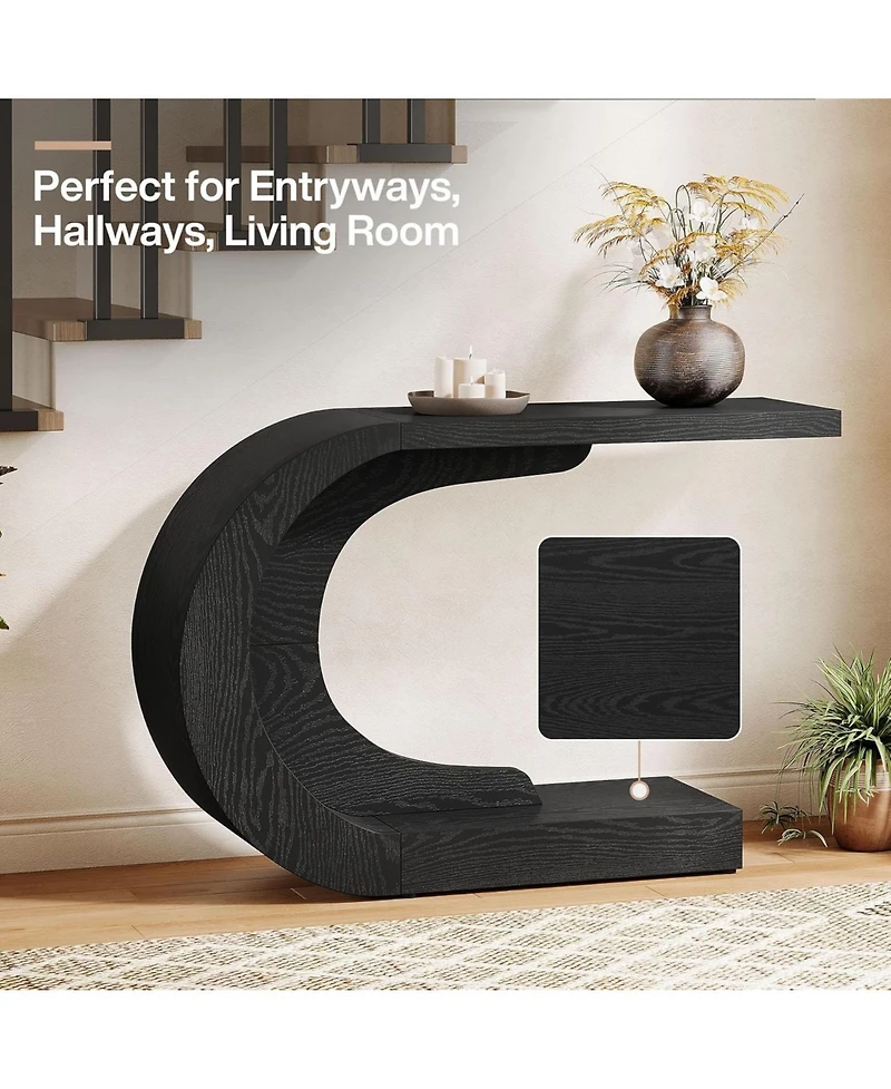 Tribesigns 43.3" C-Shaped Console Table, Mid-Century Modern Wood Entryway Hallway Heavy-Duty Entry Accent Table for Hall, Living Room, Entrance