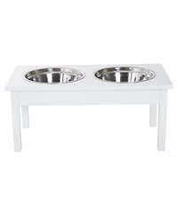 Aostirmotor 23 in. Wide Dog Bowls Elevated Feeding Station in White