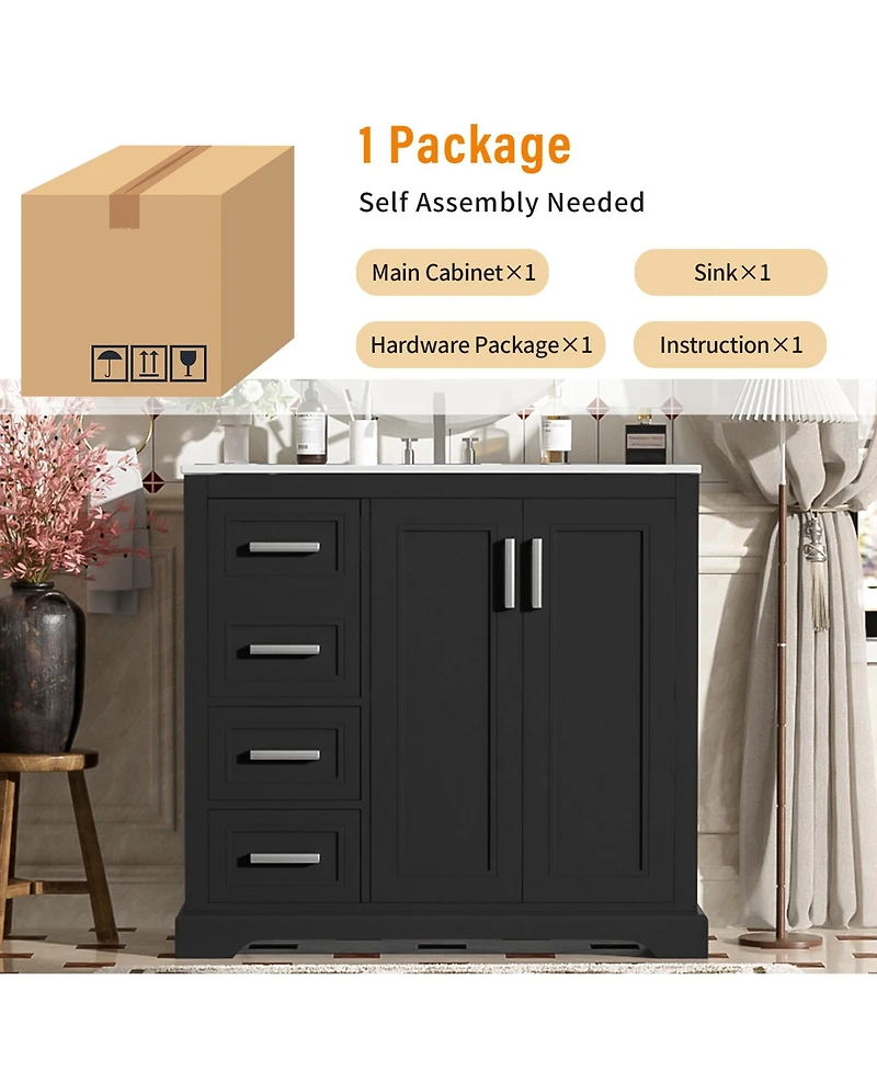 Cesicia 36 in. Modern Bathroom Vanity with Ceramic Sink, Soft-Close Door, Adjustable Shelf and 3 Drawers, Ample Storage