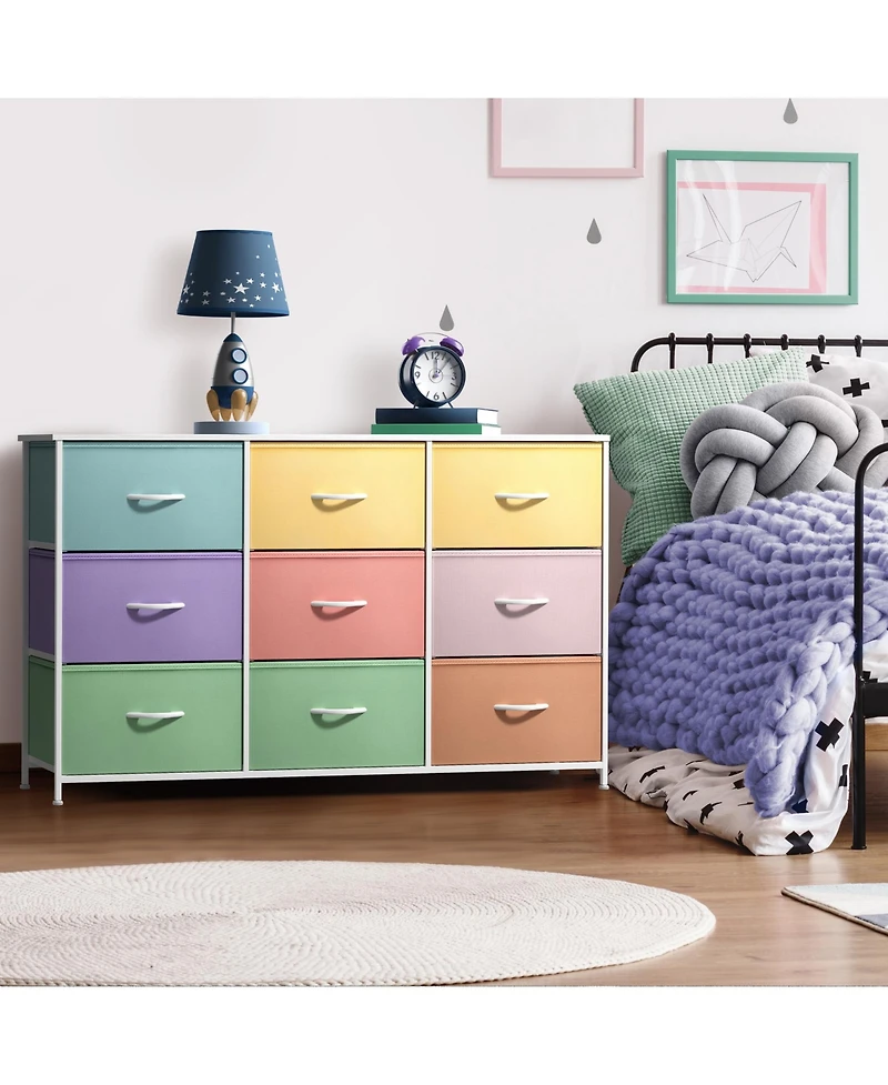 Sorbus 9 Drawers Dresser- Storage Unit with Steel Frame, Wood Top, Fabric Bins