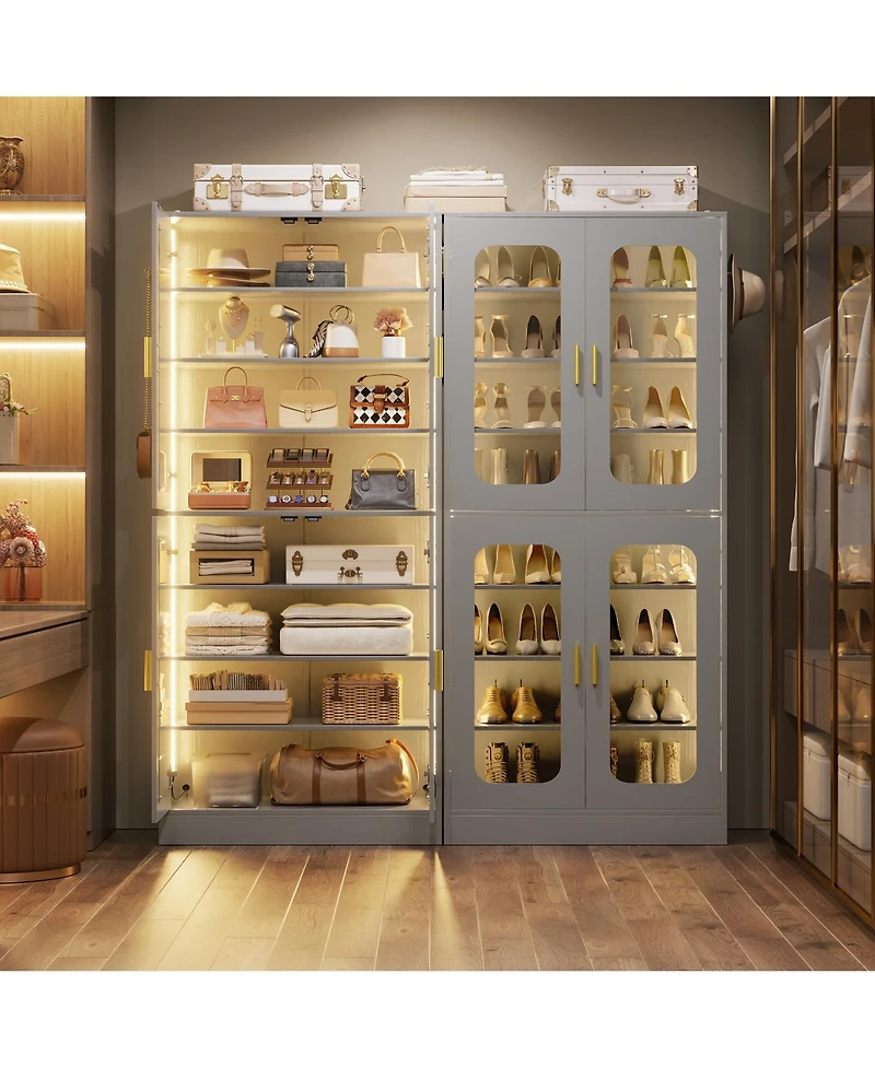 Aheaplus Shoe Cabinet with Led Light, Closet Organizer Adjustable Shelves