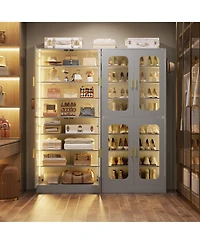 Aheaplus Shoe Cabinet with Led Light, Closet Organizer Adjustable Shelves