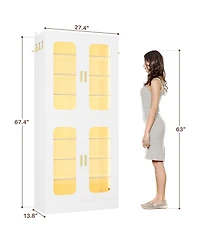 Aheaplus Shoe Cabinet with Led Light, Closet Organizer Adjustable Shelves