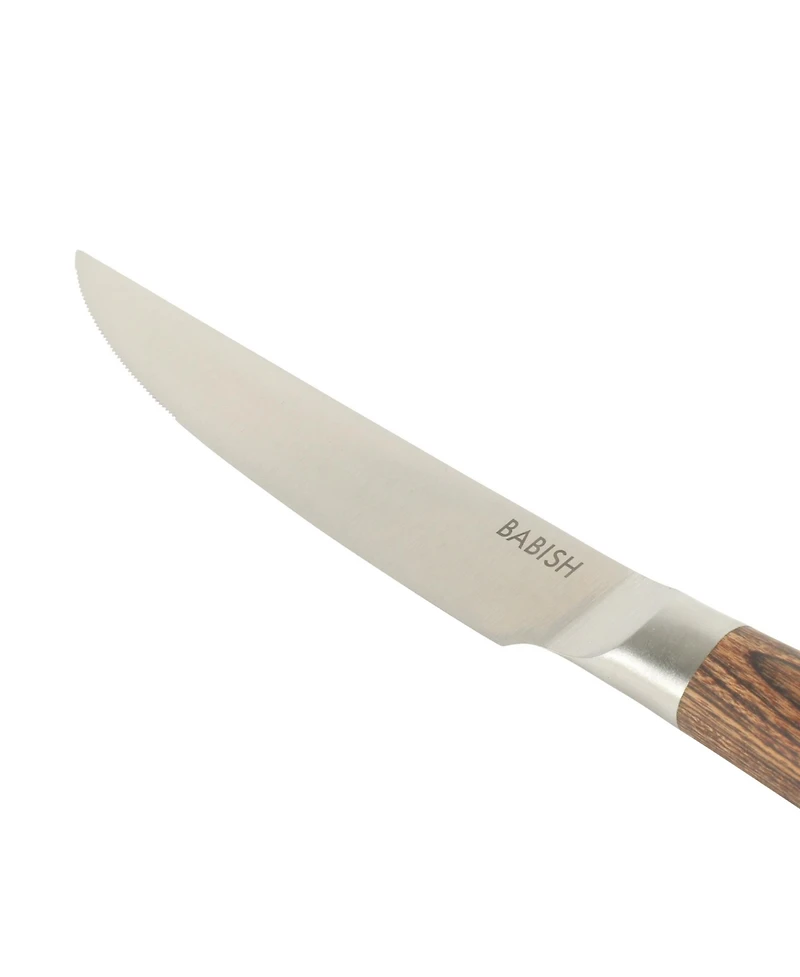 Babish 4-Piece 1.4116 German Stainless Steel Steak Knife Set with Dark Pakka Wood Handles Full-Tang Knives for Dining & Everyday Table Use