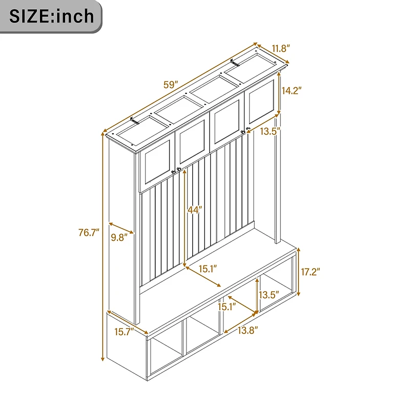 Boyel Living Hall Tree with 6 Hooks and Storage Bench for Entryway Hallway