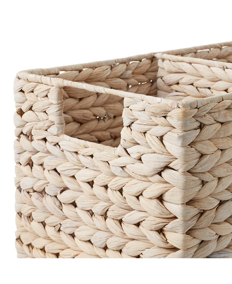 Casafield Stair Basket with Handles, Natural - Woven Water Hyacinth Staircase Step Organizer Bin - Whitewash