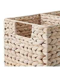 Casafield Stair Basket with Handles, Natural - Woven Water Hyacinth Staircase Step Organizer Bin - Whitewash