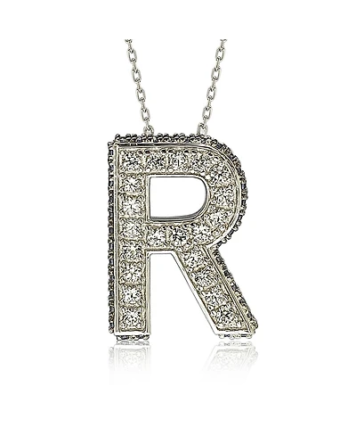 Suzy Levian Sterling Silver Sapphire 3-d Letter "R" Initial Pendant