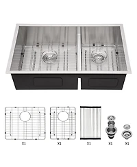 flynama 28x19x10 Inch Double Bowl 6040 Undermount Kitchen Sink 16 Gauge T304 Stainless Steel With Two 10 Inch Deep Basin