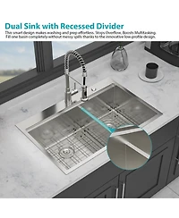 flynama 33x22x10inch 16 Gauge T304 Stainless Steel Topmount Drop In 5050 Double Bowl Brushed Nickel Workstation Kitchen Sink