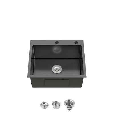 flynama 23x19inch Black Stainless Steel Kitchen Sink Undermount Single Bowl Handmade