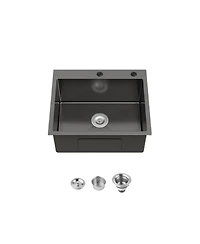flynama 23x19inch Black Stainless Steel Kitchen Sink Undermount Single Bowl Handmade