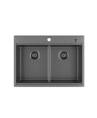 flynama 33inch Gunmetal Black Topmount Workstation Kitchen Sink 16 Gauge Stainless Steel Double Bowl