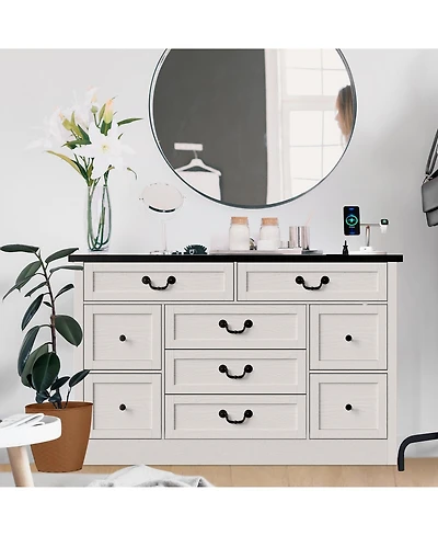 Gaomon Dresser with Power Outlet, Farmhouse Dresser with Metal Handle