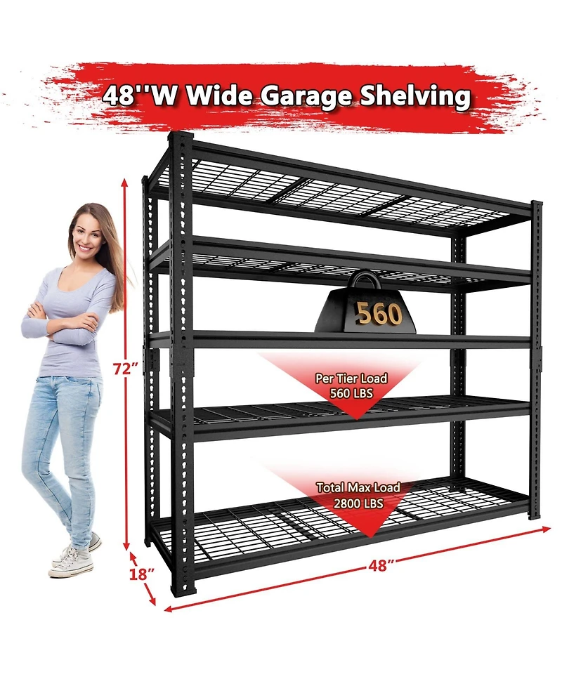 Lovmor 5-Tier 48 in W x 72 in H x 18 in D Adjustable Heavy Duty Metal Shelving Unit