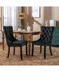 Dyhome Modern Velvet Upholstered Dining Chairs Set of 2, Mid Century Kitchen Side Chairs with Back Pull Rod for Kitchen, Living Room