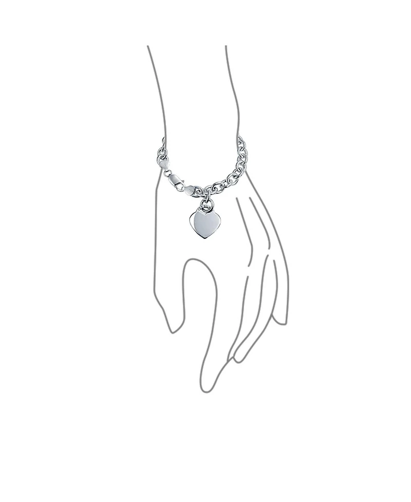 Bling Jewelry Substantial Solid Heart Shape Tag Charm Bracelet .925 Sterling Silver Made in Italy 7.5, 8 Inch