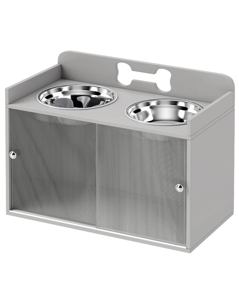 Aostirmotor 23.6 in. Wide Dog Bowls with 2 Stainless Steel Bowl in Grey