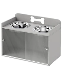Aostirmotor 23.6 in. Wide Dog Bowls with 2 Stainless Steel Bowl in Grey