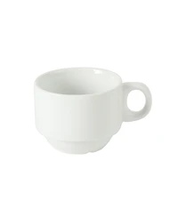 Gibson Home Gracious Dining 3-Ounce Espresso Cups Set of 4, Small Stackable Coffee Cups with 4 Saucers, Metal Stand, Ceramic Demitasse Mugs