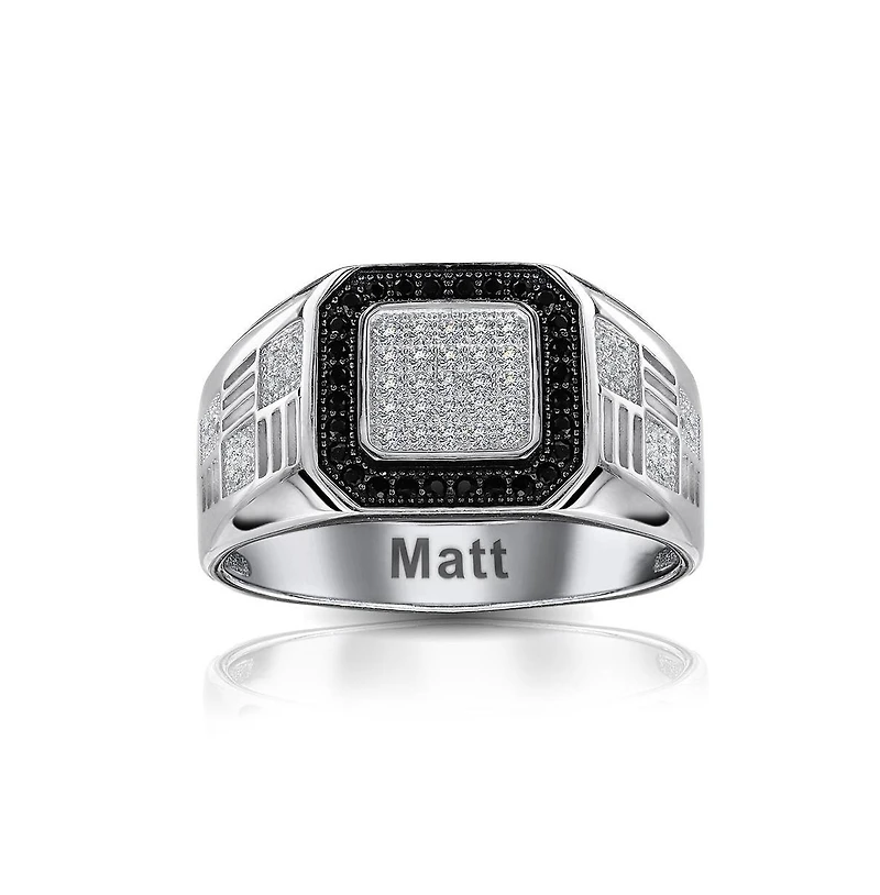 Bling Jewelry Mens Micro Pave Black Halo Square Two Tone Cz Statement Ring Sterling Silver