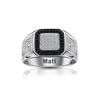Bling Jewelry Mens Micro Pave Black Halo Square Two Tone Cz Statement Ring Sterling Silver