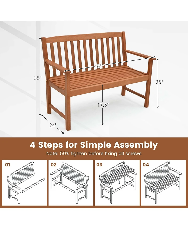 Costway 2-Person Outdoor Garden Wood Bench with Backrest Armrests for Yard Porch
