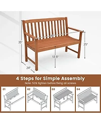 Costway 2-Person Outdoor Garden Wood Bench with Backrest Armrests for Yard Porch