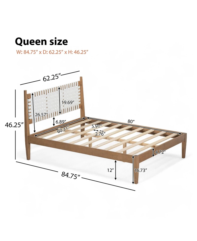 Boyel Living Queen Bed with Woven White Leather Back and Natural Wood Frame