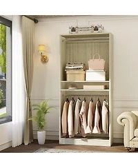 Aheaplus 36" Wooden Closet Organizer with Adjustable Shelves, Freestanding Wardrobe Hanging Rails