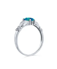 Bling Jewelry Celtic Irish Friendship Heart Blue Created Opal Claddagh Ring Sterling Silver