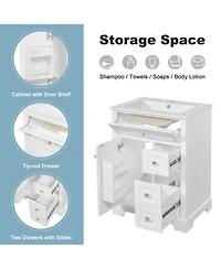 Cesicia 24 in. Bathroom Vanity with Sink, 3 Drawers & Cabinet with 2-Tier Door Storage Rack, Soft-Close Door & Drawers for Small to Medium Bathrooms