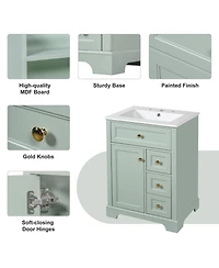 Cesicia 24 in. Bathroom Vanity with Sink, 3 Drawers & Cabinet 2-Tier Door Storage Rack, Soft-Close for Small to Medium Bathrooms