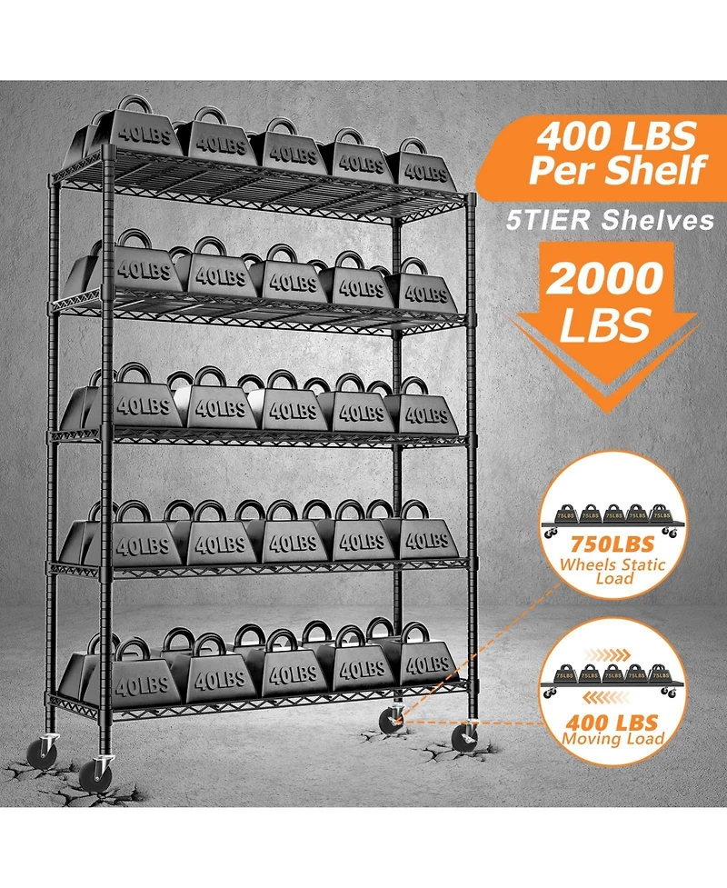 Lovmor 5-Tier 45 in W x 78 in H x 20 in D Height Adjustable Garage Wire Shelving Unit with wheels