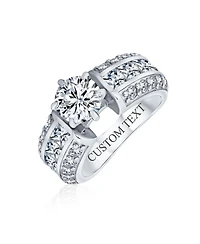 Bling Jewelry Art Deco Style 2CT Cz Solitaire Promise Wide 3 Row Pave Band Sterling Silver