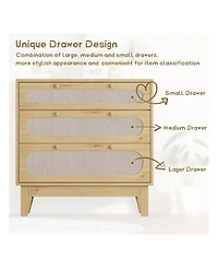 gaomon Home Rattan Nightstand With Drawers Modern Large Bedside Table Night Stand For Bedroom